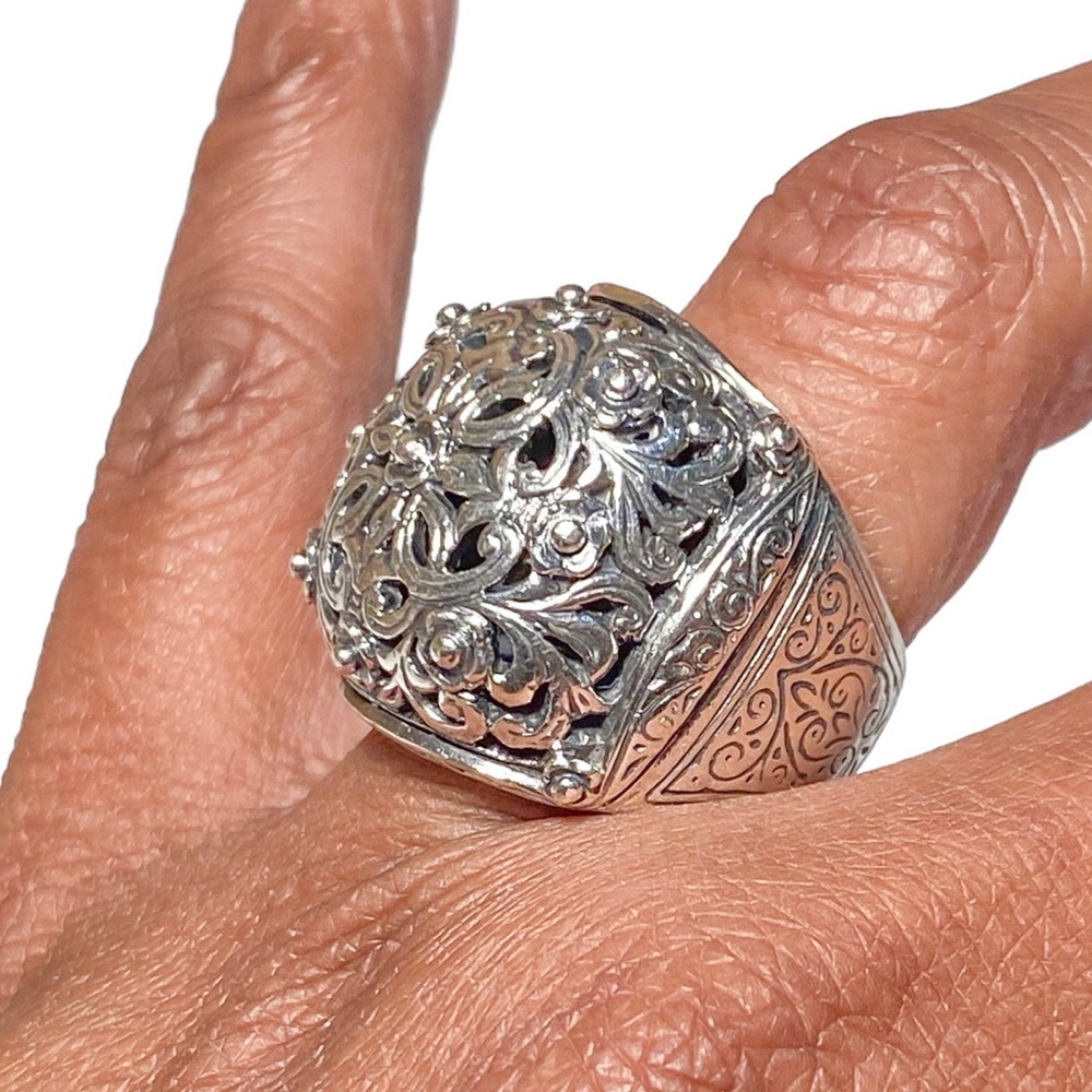 Konstantino .925 Sterling Silver Domed Face with Etched Scroll Designs Ring - Picture 5 of 16